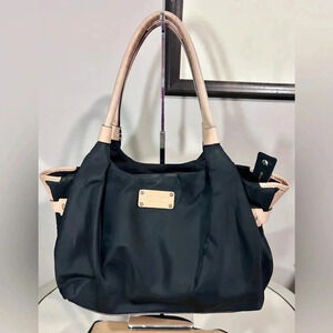 Gently Used KATE SPADE Black Nylon Shoulder Bag W/Tan Leather Handles
